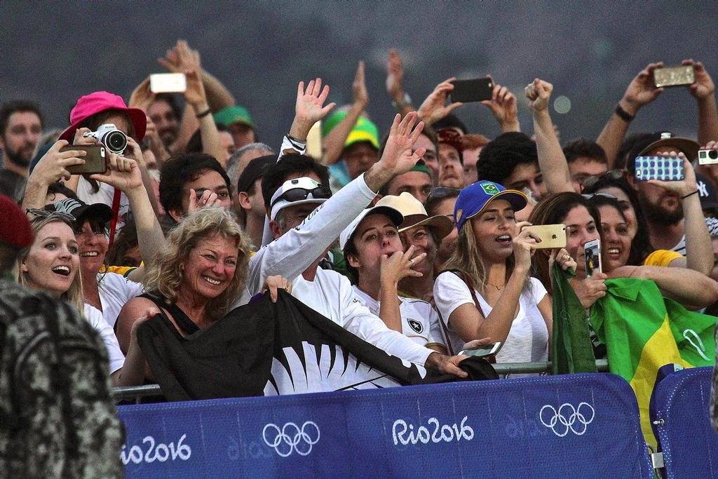 Proud parents and ecstatic fans at the 49erFX Medal presentation - 2016 Sailing Olympics &copy; Richard Gladwell www.photosport.co.nz